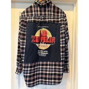 Led Zeppelin upcycled Flannel Shirt Unisex Size Large L